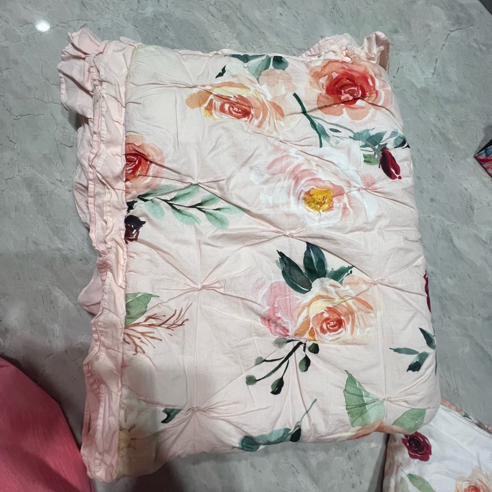 Source Unknown Floral 3pc Comforter Set in Pink and Cream - Picture 3 of 7